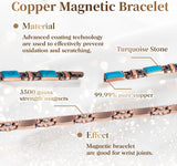 Magnetic Link Bracelet for Women, Rectangular Turquoise Blue Inlays, Antique Copper-Tone Finish