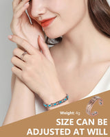 Magnetic Link Bracelet for Women, Turquoise Blue Inlay, Antique Copper-Tone Geometric Design