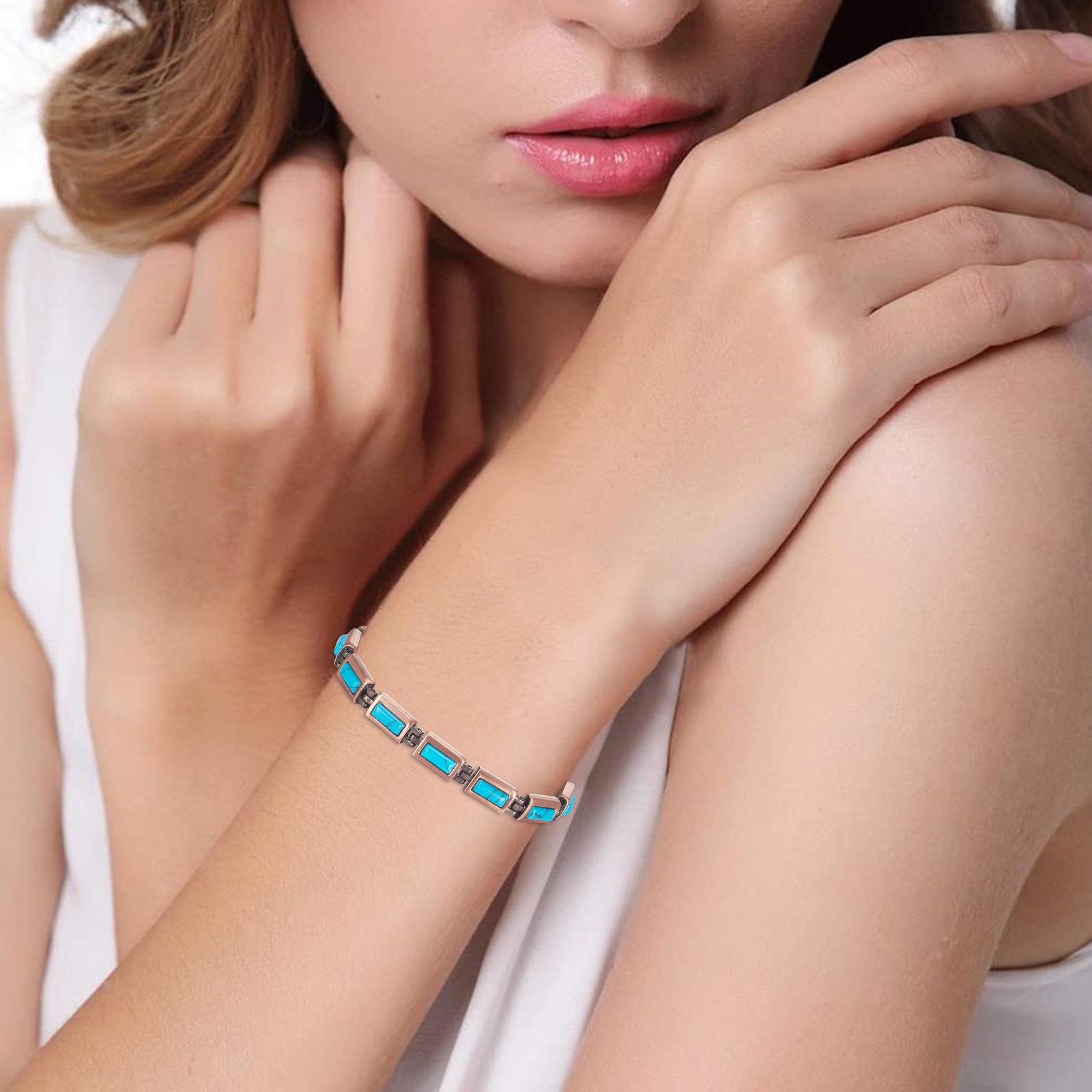 Wollet Copper Magnetic Bracelets for Women, Blue Turquoise Bracelets