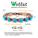 Magnetic Link Bracelet for Women, Round Turquoise Blue Inlays, Vintage Copper-Tone Design