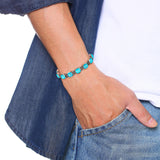 Magnetic Link Bracelet for Women, Round Turquoise Blue Inlays, Vintage Copper-Tone Design