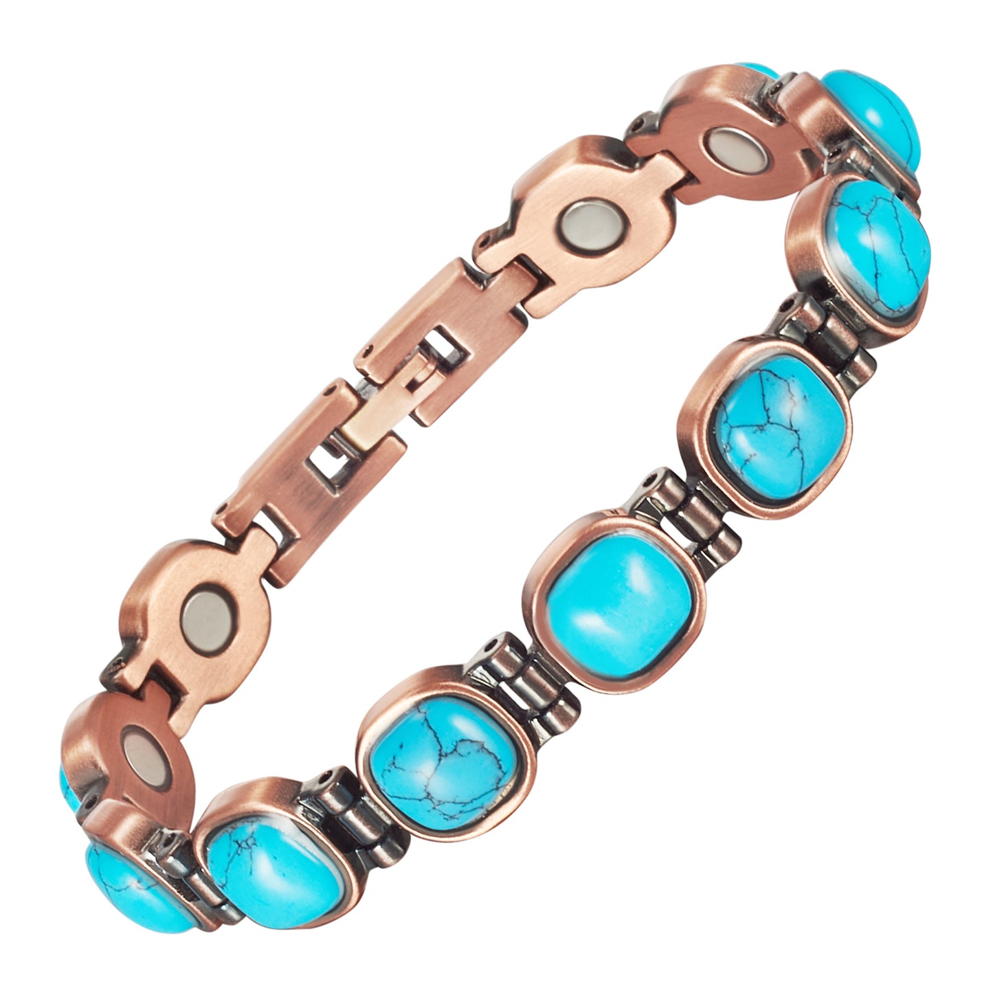 Wollet Magnetic Pure Copper Bracelet for Women, Blue Turquoise Stone