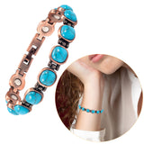Magnetic Link Bracelet for Women, Round Turquoise Blue Inlays, Vintage Copper-Tone Design