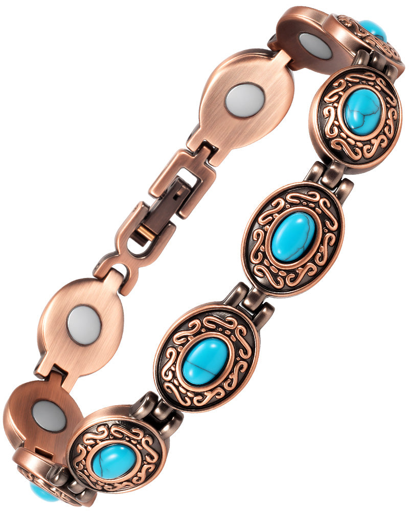 Wollet Magnetic  Pure Copper Bracelet for Women, Blue Turquoise Stone