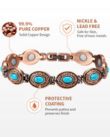 Wollet Magnetic  Pure Copper Bracelet for Women, Blue Turquoise Stone（副本）
