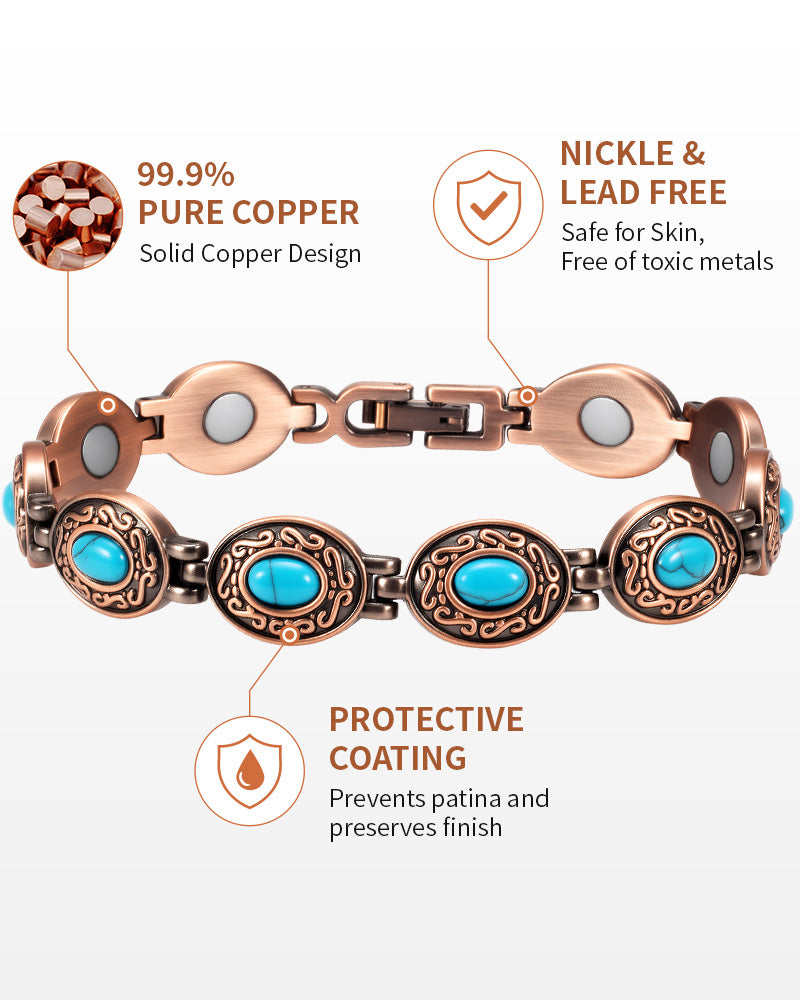 Wollet Magnetic  Pure Copper Bracelet for Women, Blue Turquoise Stone（副本）
