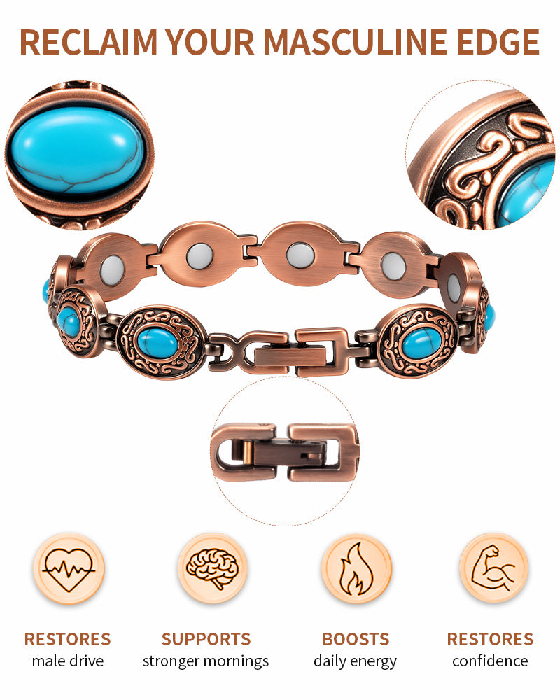 Wollet Magnetic  Pure Copper Bracelet for Women, Blue Turquoise Stone（副本）