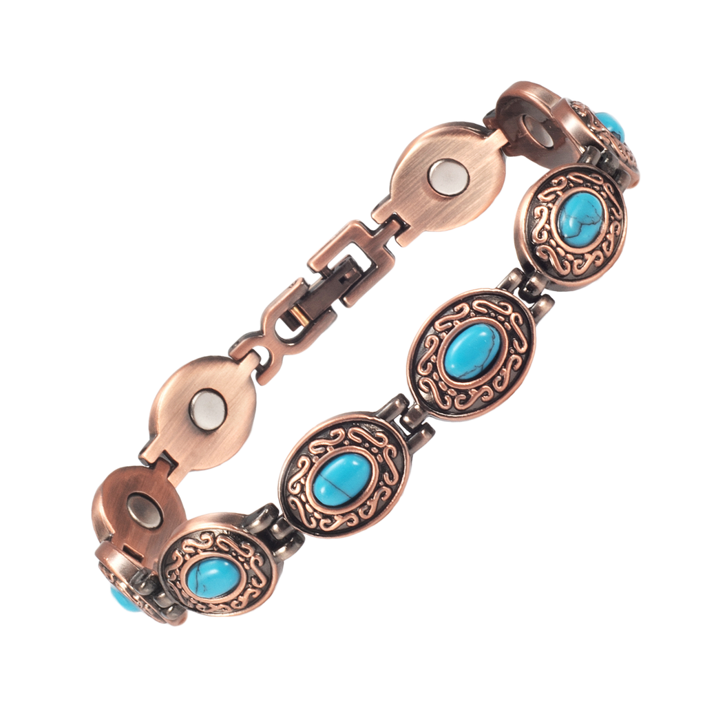 Wollet Magnetic  Pure Copper Bracelet for Women, Blue Turquoise Stone