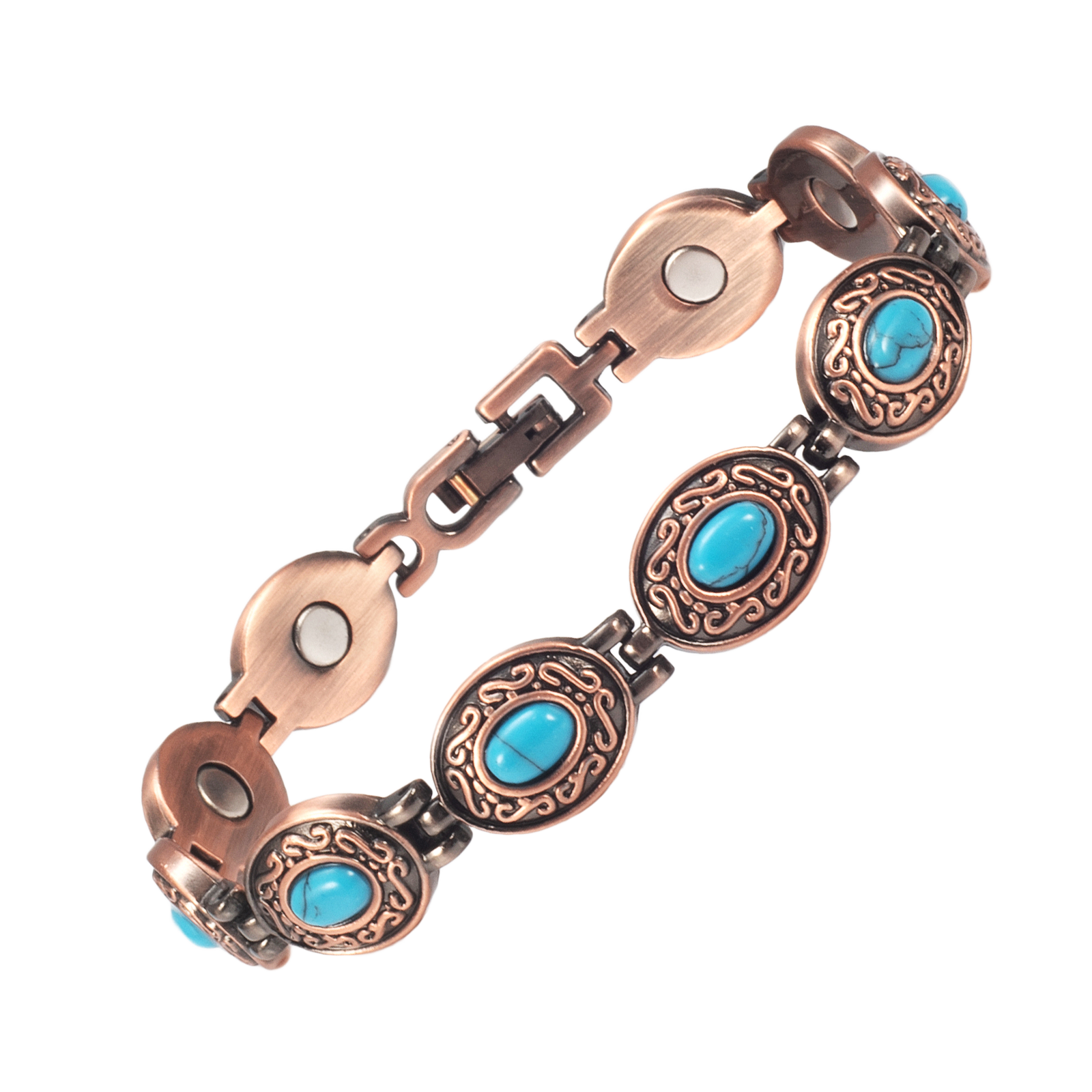 Wollet Magnetic  Pure Copper Bracelet for Women, Blue Turquoise Stone