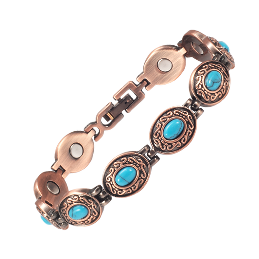 Wollet Magnetic  Pure Copper Bracelet for Women, Blue Turquoise Stone