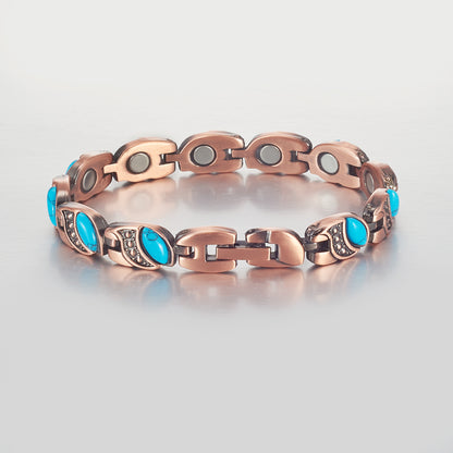 Wollet Magnetic  Pure Copper Bracelet for Women, Blue Turquoise Stone
