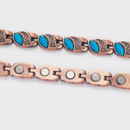 Wollet Magnetic  Pure Copper Bracelet for Women, Blue Turquoise Stone