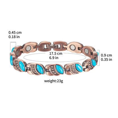 Wollet Magnetic  Pure Copper Bracelet for Women, Blue Turquoise Stone