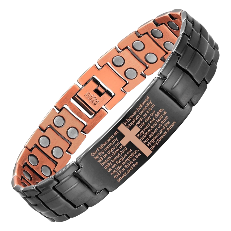 Wollet Copper Cross Magnetic Bracelet for Men, Adjustable Black Copper Jewelry, Gift for Dad,Husband