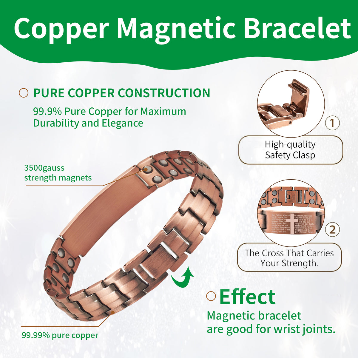Wollet Cross Copper Bracelet for Men