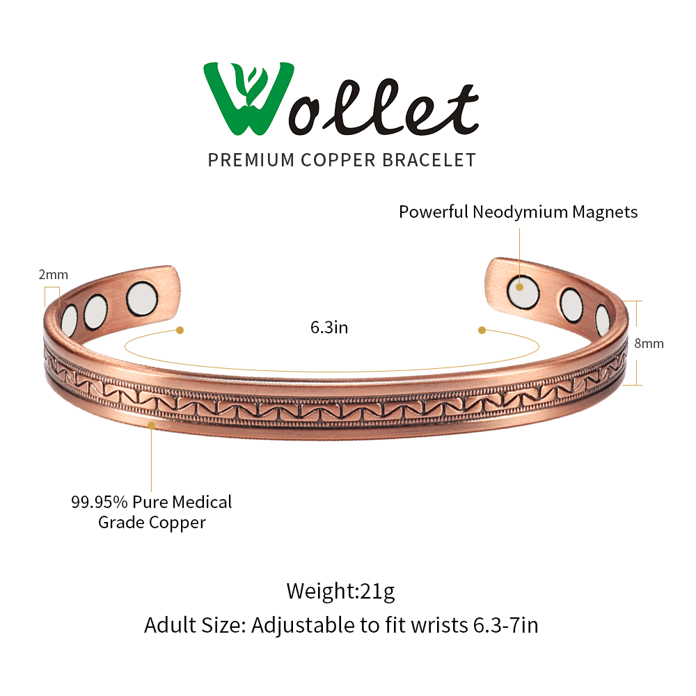 Wollet Magnetic Copper Cuff Bracelet for Men Women