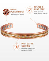 Wollet  Magnetic Copper Cuff Bracelet for Women`s