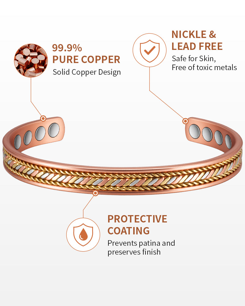 Wollet  Magnetic Copper Cuff Bracelet for Women`s