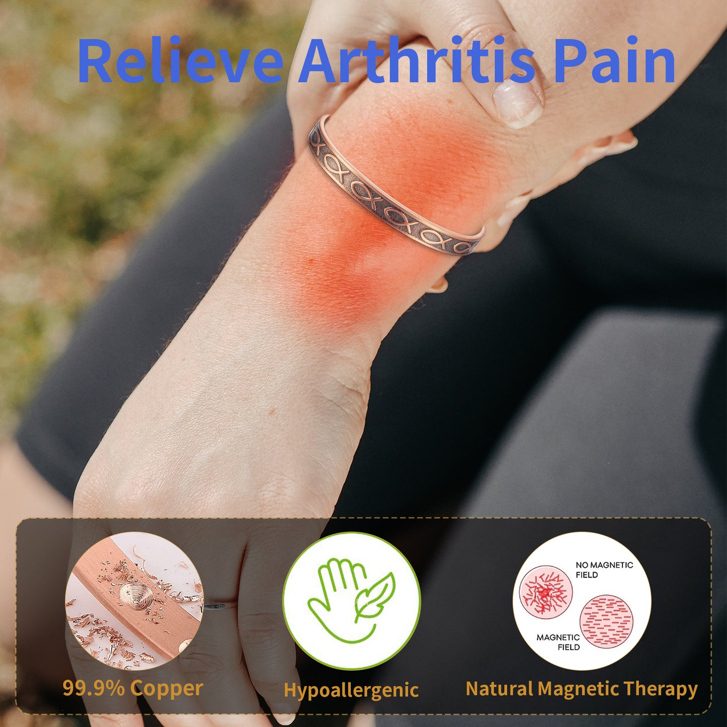 Metaljc Magnetic Copper Cuff Bracelet for Men Women