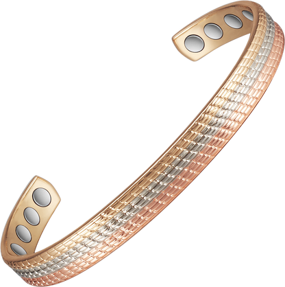 Metaljc Magnetic Copper Cuff Bracelet for Women, Three-Color Gold