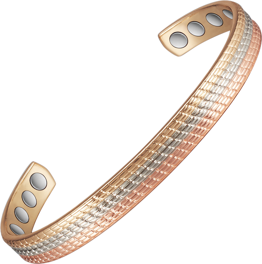 Metaljc Magnetic Copper Cuff Bracelet for Women, Three-Color Gold