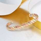 Magnetic Cuff Bracelet for Women, Two-Tone Spiral Twist Design, Open Cuff Bangle