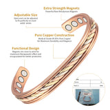 Magnetic Cuff Bracelet for Women, Tri-Tone Twisted Rope Design, Open Cuff Bangle