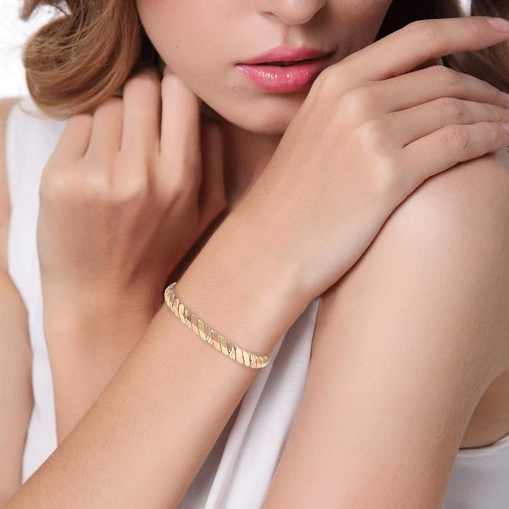 Magnetic Cuff Bracelet for Women, Two-Tone Spiral Twist Design, Open Cuff Bangle