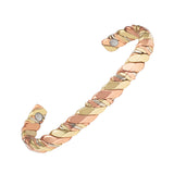 Magnetic Cuff Bracelet for Women, Two-Tone Spiral Twist Design, Open Cuff Bangle