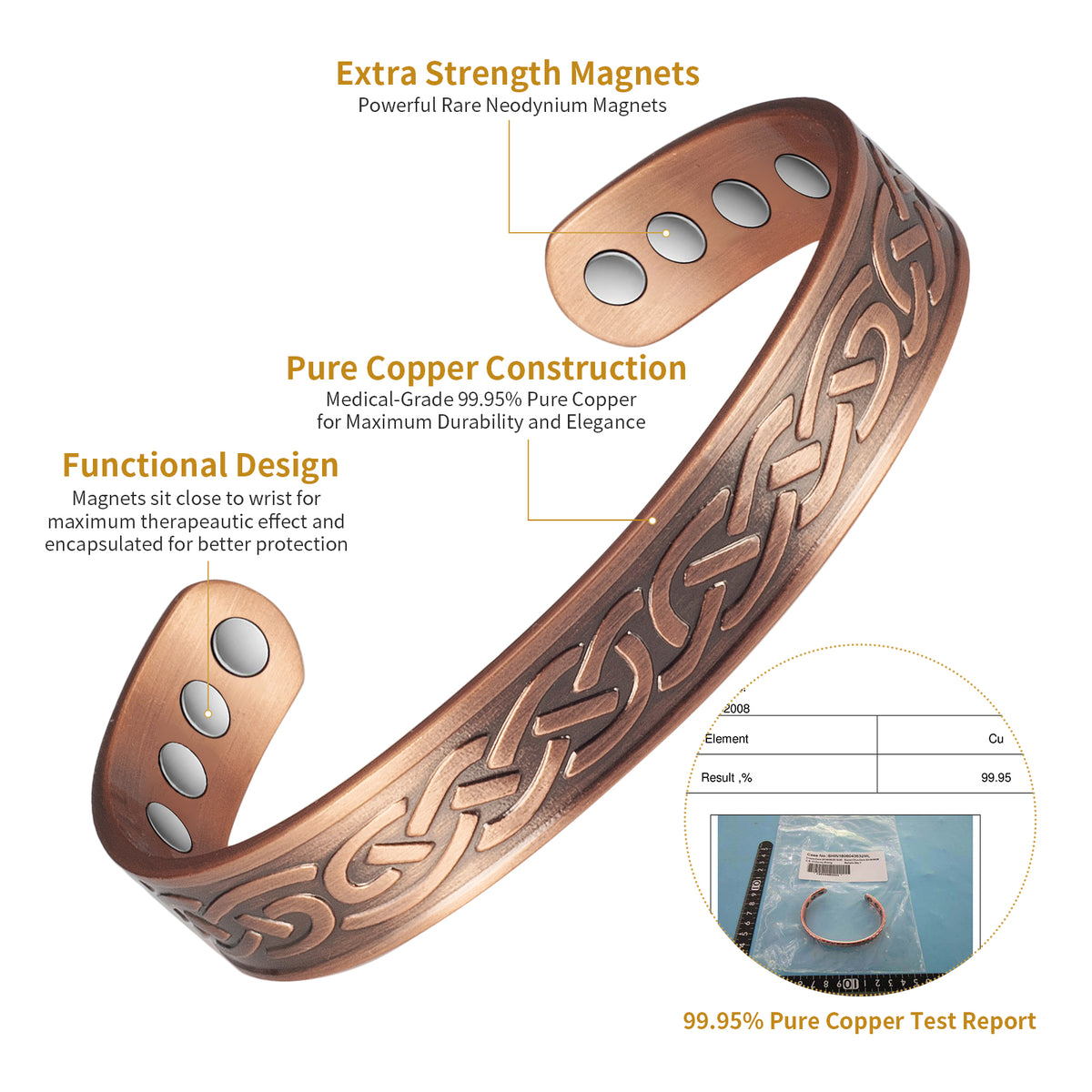 Wollet Magnetic Copper Bracelets for Women Men,Set of 2