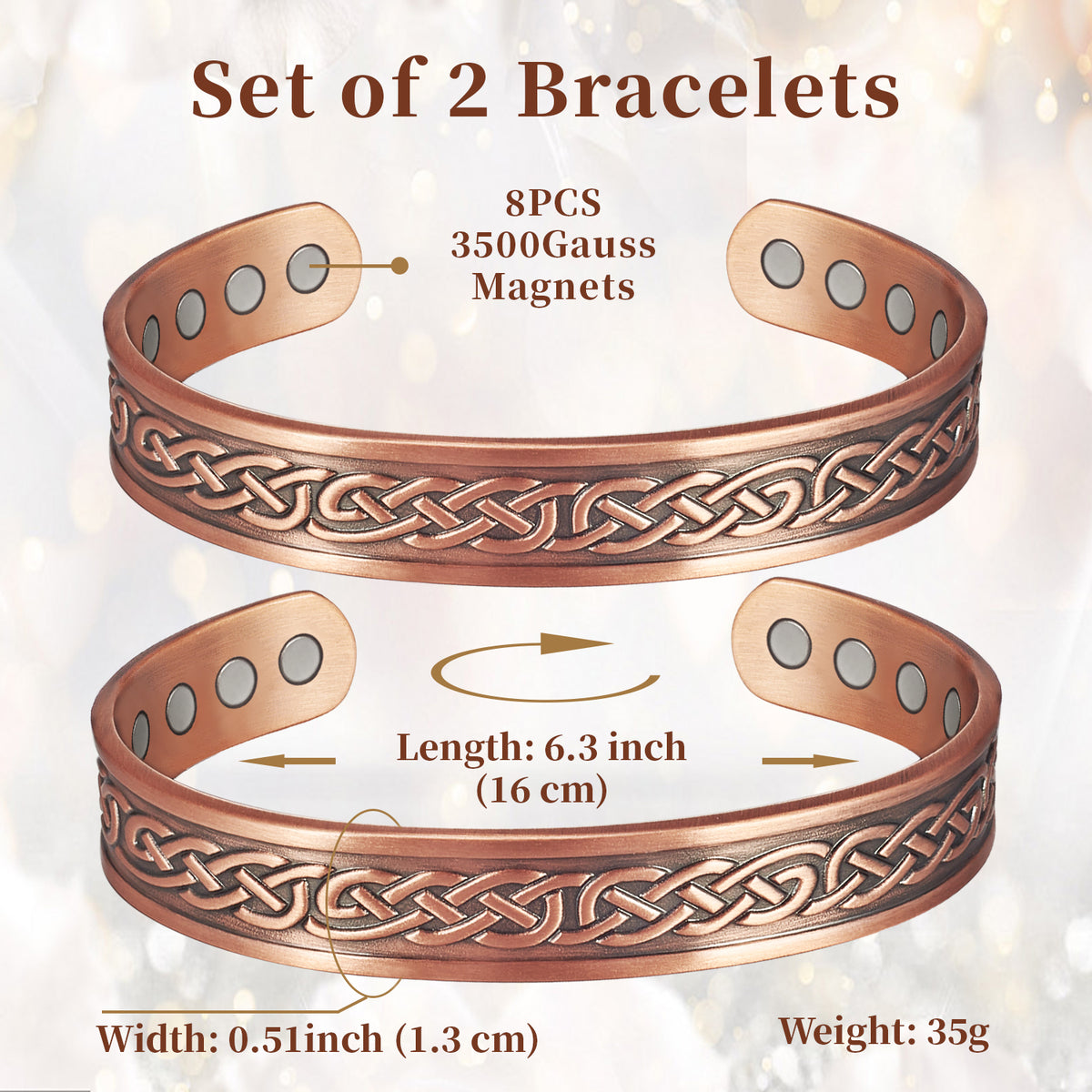 99.99% Pure Copper Magnetic Bracelets