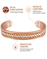 WOLLET 99.95% Pure Copper Magnetic Bracelet for Men – Premium Adjustable Link Bracelet with Dual Neodymium Magnets