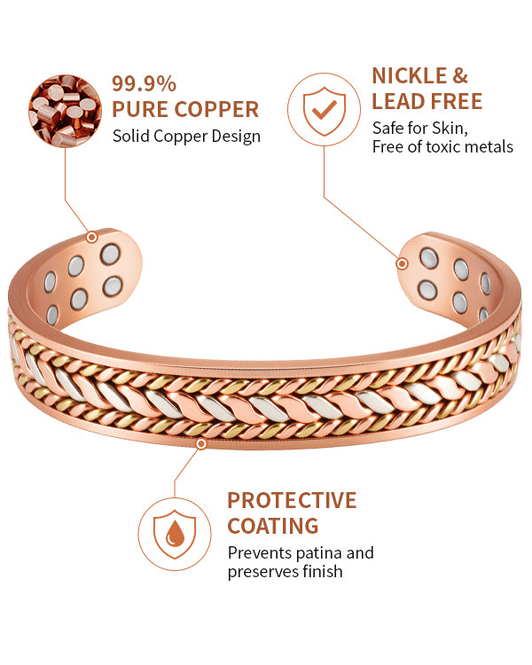 WOLLET 99.95% Pure Copper Magnetic Bracelet for Men – Premium Adjustable Link Bracelet with Dual Neodymium Magnets