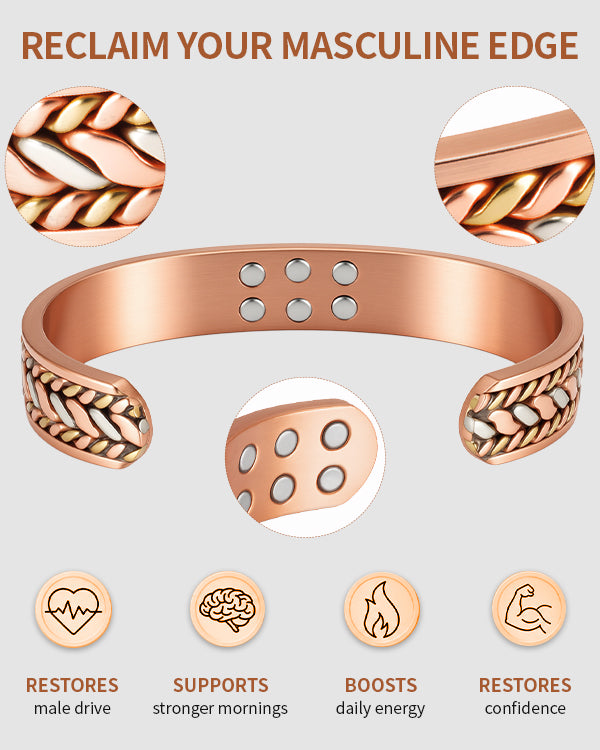 WOLLET 99.95% Pure Copper Magnetic Bracelet for Men – Premium Adjustable Link Bracelet with Dual Neodymium Magnets