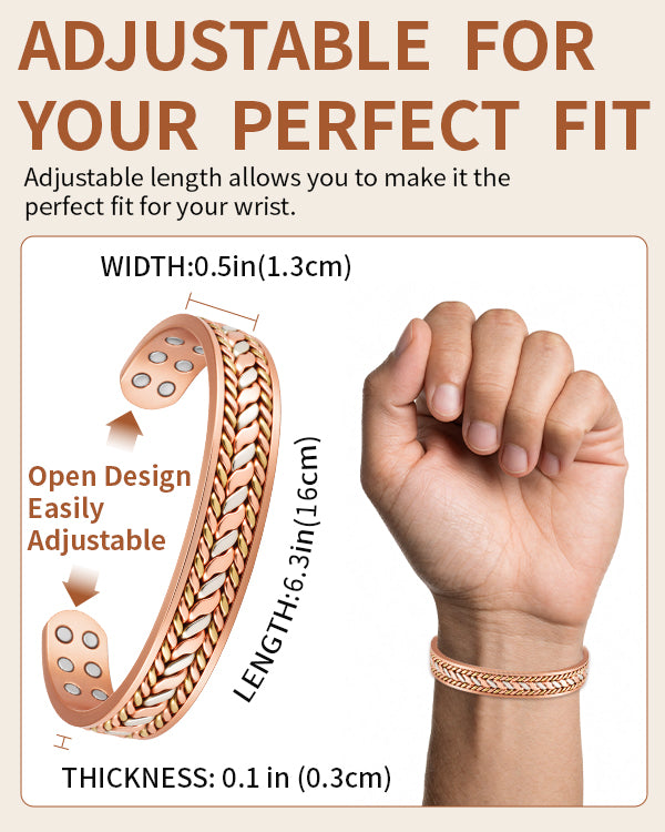 WOLLET 99.95% Pure Copper Magnetic Bracelet for Men – Premium Adjustable Link Bracelet with Dual Neodymium Magnets