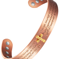 WOLLET 99.95% Pure Copper Magnetic Bracelet for Men – Inspirational Engraved Copper Cuff Bracelet with Adjustable Fit
