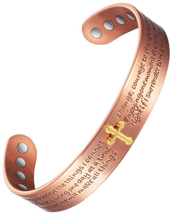 WOLLET 99.95% Pure Copper Magnetic Bracelet for Men – Inspirational Engraved Copper Cuff Bracelet with Adjustable Fit