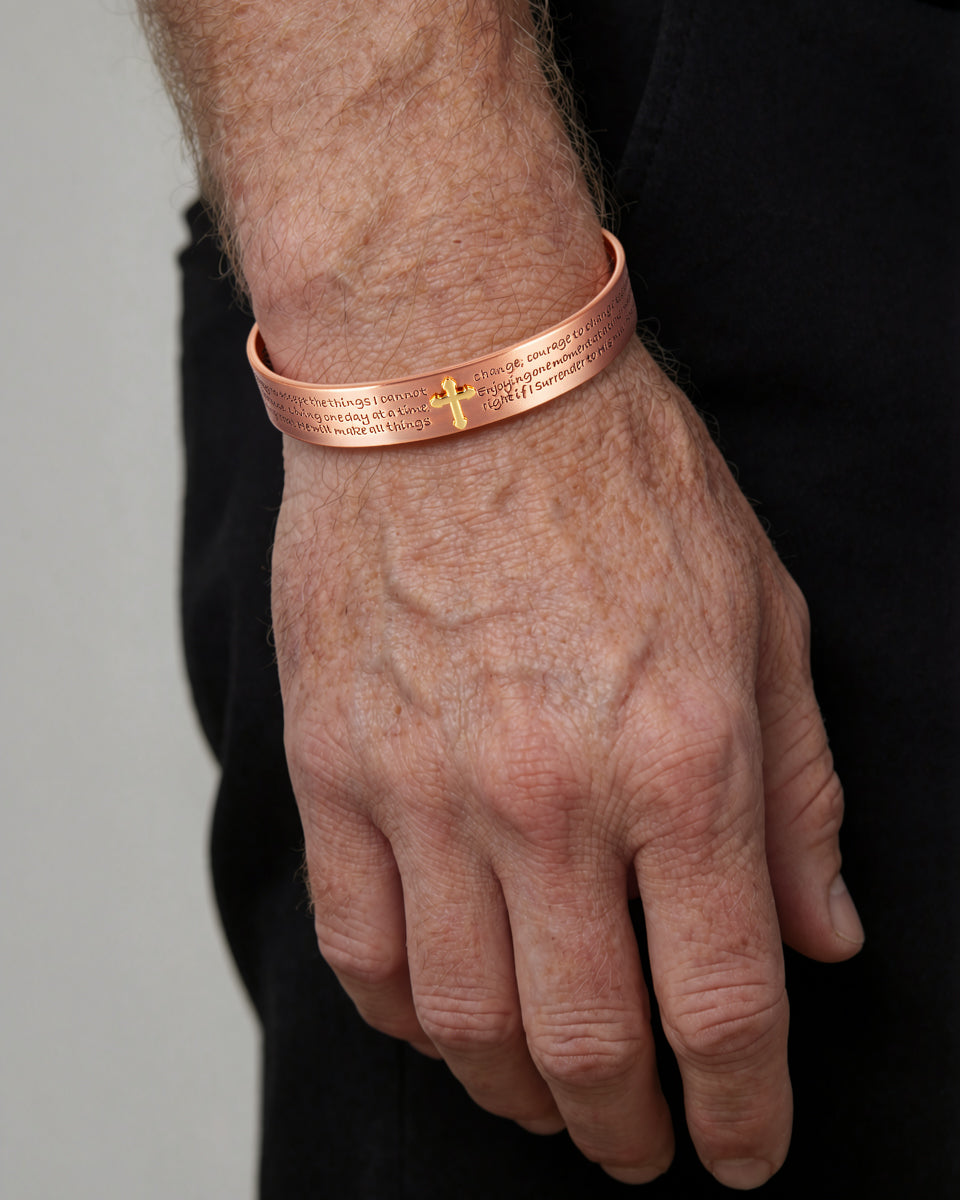 WOLLET 99.95% Pure Copper Magnetic Bracelet for Men – Inspirational Engraved Copper Cuff Bracelet with Adjustable Fit