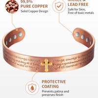 WOLLET 99.95% Pure Copper Magnetic Bracelet for Men – Inspirational Engraved Copper Cuff Bracelet with Adjustable Fit