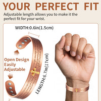 WOLLET 99.95% Pure Copper Magnetic Bracelet for Men – Inspirational Engraved Copper Cuff Bracelet with Adjustable Fit