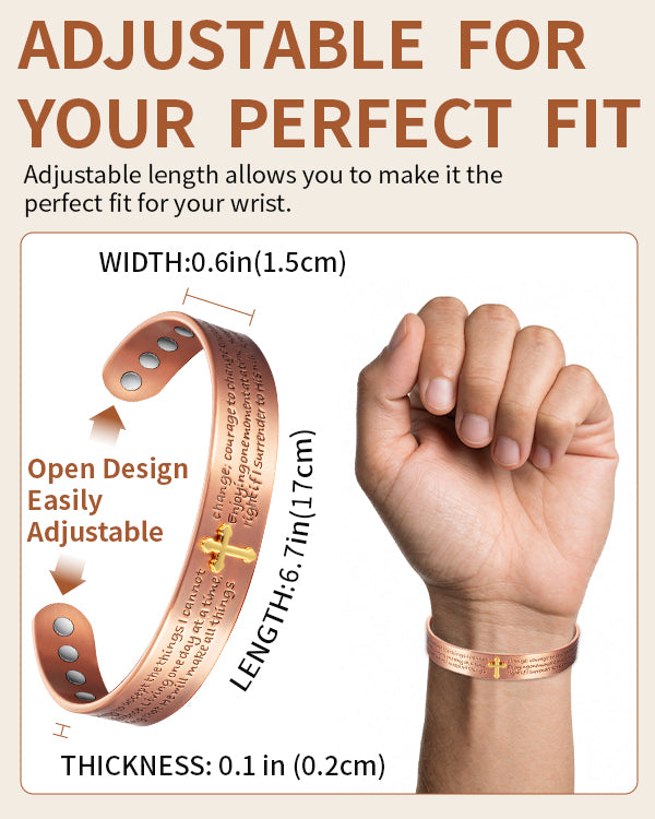 WOLLET 99.95% Pure Copper Magnetic Bracelet for Men – Inspirational Engraved Copper Cuff Bracelet with Adjustable Fit