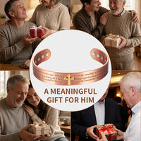 WOLLET 99.95% Pure Copper Magnetic Bracelet for Men – Inspirational Engraved Copper Cuff Bracelet with Adjustable Fit