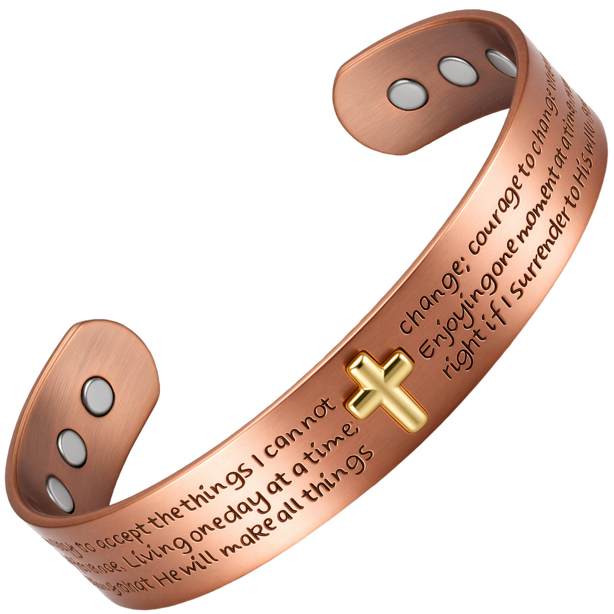 Wollet  Copper Magnetic Cross Bracelet – Engraved Open Cuff