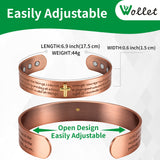 Wollet  Copper Magnetic Cross Bracelet – Engraved Open Cuff