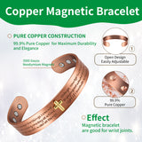 Wollet  Copper Magnetic Cross Bracelet – Engraved Open Cuff