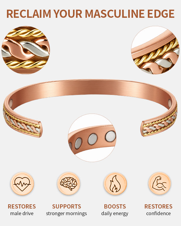 WOLLET Elite Copper Magnetic Bracelet for Men – Premium Wellness Jewelry Featuring Strong Neodymium Magnets