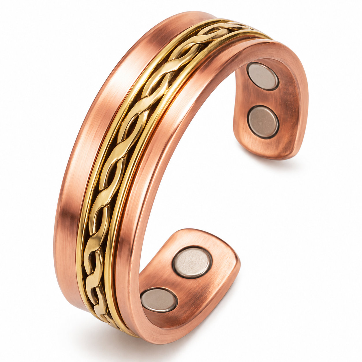 WOLLET  Premium Copper Magnetic Bracelet – Two-Tone Rose Gold Cuff with Elegant Braided Design