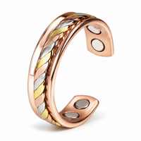 WOLLET Tri-Tone Copper Magnetic Bracelet – Luxury Rose Gold Cuff with Gold & Silver Braided Design