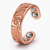 WOLLET Floral Copper Magnetic Bracelet – Elegant Rose Gold Engraved Cuff Jewelry with Premium Detail