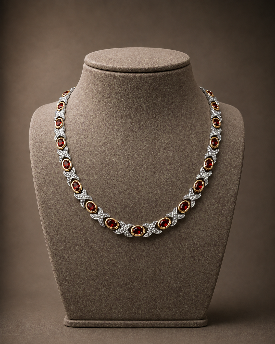 WOLLET Silver Red Garnet Gemstone Necklace – Vintage Luxury Statement Jewelry